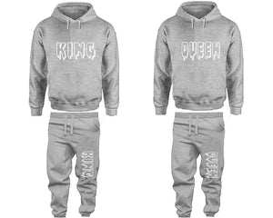 King and Queen matching top and bottom set, Sports Grey pullover hoodie and sweatpants sets for mens, pullover hoodie and jogger set womens. Matching couple joggers.