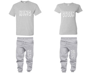 King and Queen shirts and jogger pants, matching top and bottom set, Sports Grey t shirts, men joggers, shirt and jogger pants women. Matching couple joggers