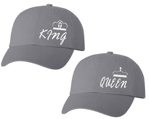 King and Queen matching caps for couples, Grey baseball caps.