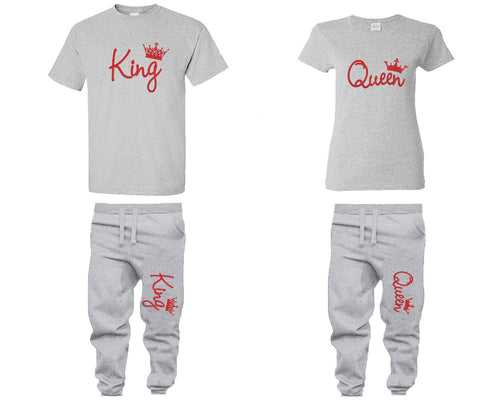 King and Queen shirts and jogger pants, matching top and bottom set, Sports Grey t shirts, men joggers, shirt and jogger pants women. Matching couple joggers