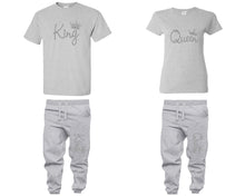 Charger l&#39;image dans la galerie, King and Queen shirts and jogger pants, matching top and bottom set, Sports Grey t shirts, men joggers, shirt and jogger pants women. Matching couple joggers
