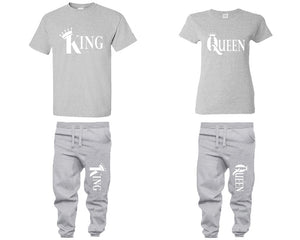 King and Queen shirts and jogger pants, matching top and bottom set, Sports Grey t shirts, men joggers, shirt and jogger pants women. Matching couple joggers