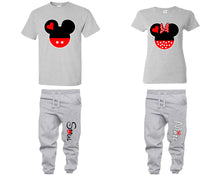 Load image into Gallery viewer, Mickey Minnie shirts, matching top and bottom set, Grey t shirts, men joggers, shirt and jogger pants women. Matching couple joggers
