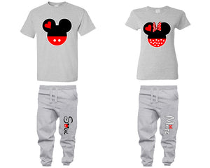 Mickey Minnie shirts, matching top and bottom set, Grey t shirts, men joggers, shirt and jogger pants women. Matching couple joggers