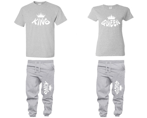 King and Queen shirts and jogger pants, matching top and bottom set, Sports Grey t shirts, men joggers, shirt and jogger pants women. Matching couple joggers