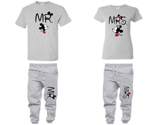 Charger l&#39;image dans la galerie, Mr Mrs shirts, matching top and bottom set, Grey t shirts, men joggers, shirt and jogger pants women. Matching couple joggers
