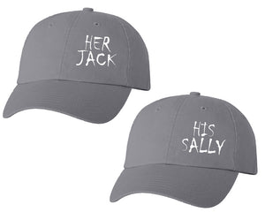 Her Jack and His Sally matching caps for couples, Grey baseball caps.