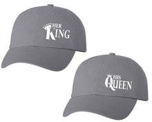 Load image into Gallery viewer, Her King and His Queen matching caps for couples, Grey baseball caps.
