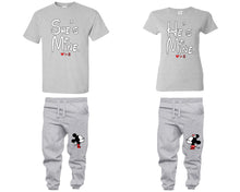 Charger l&#39;image dans la galerie, She&#39;s Mine He&#39;s Mine shirts, matching top and bottom set, Grey t shirts, men joggers, shirt and jogger pants women. Matching couple joggers
