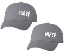이미지를 갤러리 뷰어에 로드 , Hubby and Wifey matching caps for couples, Grey baseball caps.
