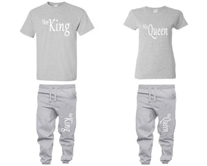 Her King and His Queen shirts and jogger pants, matching top and bottom set, Sports Grey t shirts, men joggers, shirt and jogger pants women. Matching couple joggers