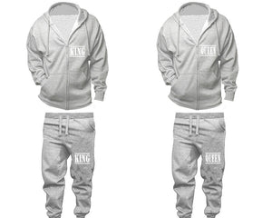 King and Queen zipper hoodies, Matching couple hoodies, Sports Grey zip up hoodie for man, Sports Grey zip up hoodie womens, Sports Grey jogger pants for man and woman.