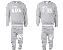 將圖片載入圖庫檢視器 Her King and His Queen top and bottom sets. Sports Grey sweatshirt and sweatpants set for men, sweater and jogger pants for women.
