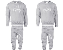 將圖片載入圖庫檢視器 King and Queen top and bottom sets. Sports Grey sweatshirt and sweatpants set for men, sweater and jogger pants for women.
