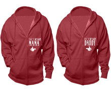 Load image into Gallery viewer, She&#39;s My Baby Mama and He&#39;s My Baby Daddy zipper hoodies, Matching couple hoodies, Heather Burgundy zip up hoodie for man, Heather Burgundy zip up hoodie womens
