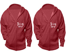 Load image into Gallery viewer, She&#39;s My Number 1 and He&#39;s My Number 1 zipper hoodies, Matching couple hoodies, Heather Burgundy zip up hoodie for man, Heather Burgundy zip up hoodie womens
