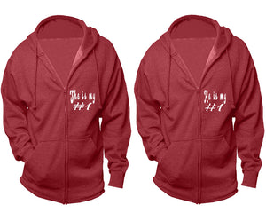 She's My Number 1 and He's My Number 1 zipper hoodies, Matching couple hoodies, Heather Burgundy zip up hoodie for man, Heather Burgundy zip up hoodie womens