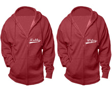 將圖片載入圖庫檢視器 Hubby and Wifey zipper hoodies, Matching couple hoodies, Heather Burgundy zip up hoodie for man, Heather Burgundy zip up hoodie womens
