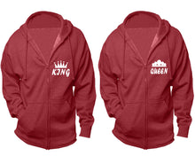 Load image into Gallery viewer, King and Queen zipper hoodies, Matching couple hoodies, Heather Burgundy zip up hoodie for man, Heather Burgundy zip up hoodie womens
