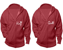 Charger l&#39;image dans la galerie, King and Queen zipper hoodies, Matching couple hoodies, Heather Burgundy zip up hoodie for man, Heather Burgundy zip up hoodie womens
