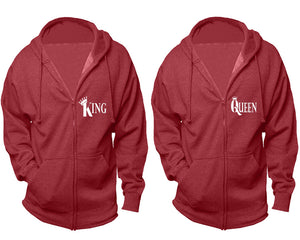 King and Queen zipper hoodies, Matching couple hoodies, Heather Burgundy zip up hoodie for man, Heather Burgundy zip up hoodie womens