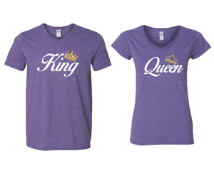 King and Queen matching couple v-neck shirts.Couple shirts, Heather Purple v neck t shirts for men, v neck t shirts women. Couple matching shirts.