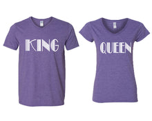 將圖片載入圖庫檢視器 King and Queen matching couple v-neck shirts.Couple shirts, Heather Purple v neck t shirts for men, v neck t shirts women. Couple matching shirts.
