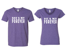 將圖片載入圖庫檢視器 She&#39;s My Forever and He&#39;s My Forever matching couple v-neck shirts.Couple shirts, Heather Purple v neck t shirts for men, v neck t shirts women. Couple matching shirts.
