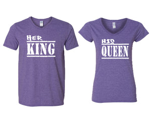 Her King and His Queen matching couple v-neck shirts.Couple shirts, Heather Purple v neck t shirts for men, v neck t shirts women. Couple matching shirts.
