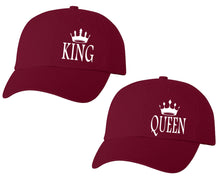 將圖片載入圖庫檢視器 King and Queen matching caps for couples, Maroon baseball caps.
