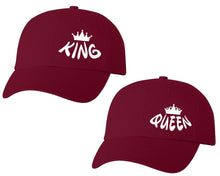 Cargar imagen en el visor de la galería, King and Queen matching caps for couples, Maroon baseball caps.
