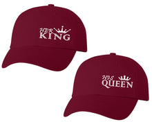 Cargar imagen en el visor de la galería, Her King and His Queen matching caps for couples, Maroon baseball caps.
