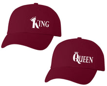 Cargar imagen en el visor de la galería, King and Queen matching caps for couples, Maroon baseball caps.

