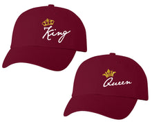 Load image into Gallery viewer, King and Queen matching caps for couples, Maroon baseball caps.
