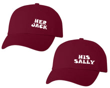 將圖片載入圖庫檢視器 Her Jack and His Sally matching caps for couples, Maroon baseball caps.
