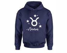 Load image into Gallery viewer, Taurus Zodiac Sign hoodies. Navy Blue Hoodie, hoodies for men, unisex hoodies
