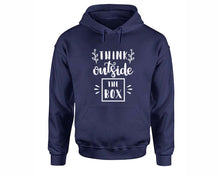 將圖片載入圖庫檢視器 Think Outside The Box inspirational quote hoodie. Navy Blue Hoodie, hoodies for men, unisex hoodies
