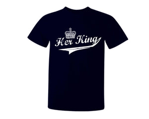 Navy Blue color Her King design T Shirt for Man.