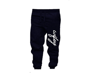 Navy Blue color Wifey design Jogger Pants for Woman