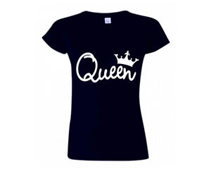 Navy Blue color Queen design T Shirt for Woman
