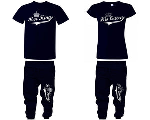 Her King His Queen shirts, matching top and bottom set, Navy Blue t shirts, men joggers, shirt and jogger pants women. Matching couple joggers