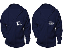 將圖片載入圖庫檢視器 Her King and His Queen zipper hoodies, Matching couple hoodies, Navy Blue zip up hoodie for man, Navy Blue zip up hoodie womens
