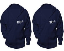 將圖片載入圖庫檢視器 Hubby and Wifey zipper hoodies, Matching couple hoodies, Navy Blue zip up hoodie for man, Navy Blue zip up hoodie womens
