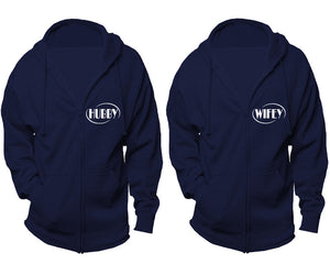 Hubby and Wifey zipper hoodies, Matching couple hoodies, Navy Blue zip up hoodie for man, Navy Blue zip up hoodie womens