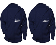 將圖片載入圖庫檢視器 Hubby and Wifey zipper hoodies, Matching couple hoodies, Navy Blue zip up hoodie for man, Navy Blue zip up hoodie womens
