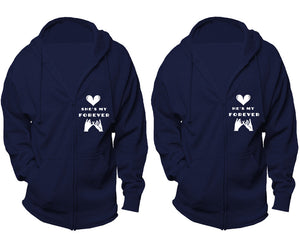 She's My Forever and He's My Forever zipper hoodies, Matching couple hoodies, Navy Blue zip up hoodie for man, Navy Blue zip up hoodie womens