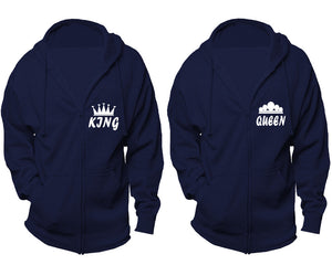 King and Queen zipper hoodies, Matching couple hoodies, Navy Blue zip up hoodie for man, Navy Blue zip up hoodie womens