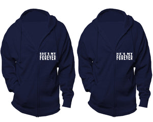 She's My Forever and He's My Forever zipper hoodies, Matching couple hoodies, Navy Blue zip up hoodie for man, Navy Blue zip up hoodie womens