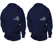 Load image into Gallery viewer, King and Queen zipper hoodies, Matching couple hoodies, Navy Blue zip up hoodie for man, Navy Blue zip up hoodie womens
