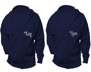 Her King and His Queen zipper hoodies, Matching couple hoodies, Navy Blue zip up hoodie for man, Navy Blue zip up hoodie womens